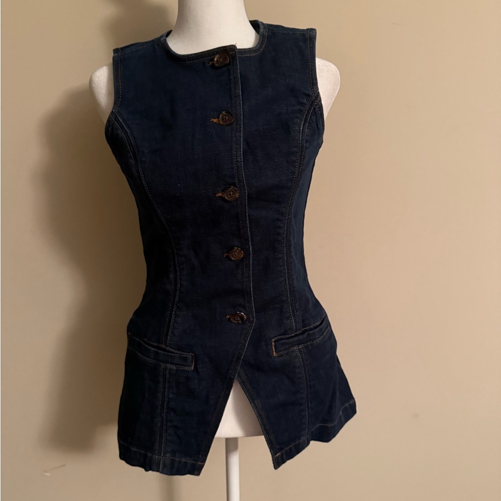 Banana Republic NWT dark denim button vest sz 0
